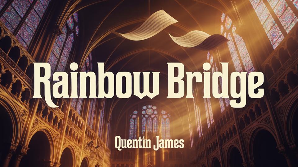 Rainbow Bridge — AI cover art, theme cathedral · sheet · music · god · rays