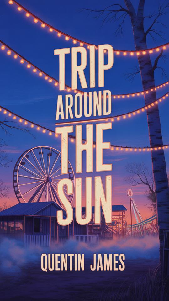 Trip Around the Sun — AI cover art, theme county · fair · blue · hour · neon