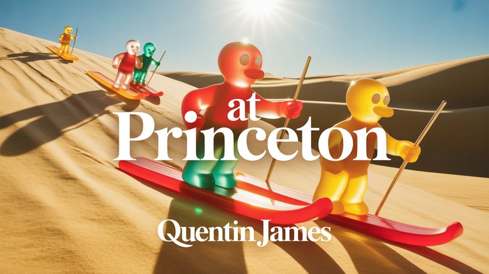 At Princeton — AI cover art, theme skiing · dunes · jello · people
